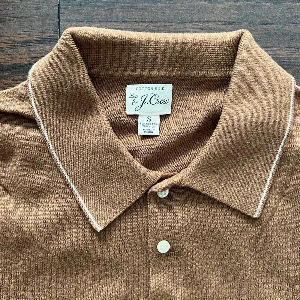 J. Crew Tan Long Sleeve Knit Polo - Picture 2 of 6